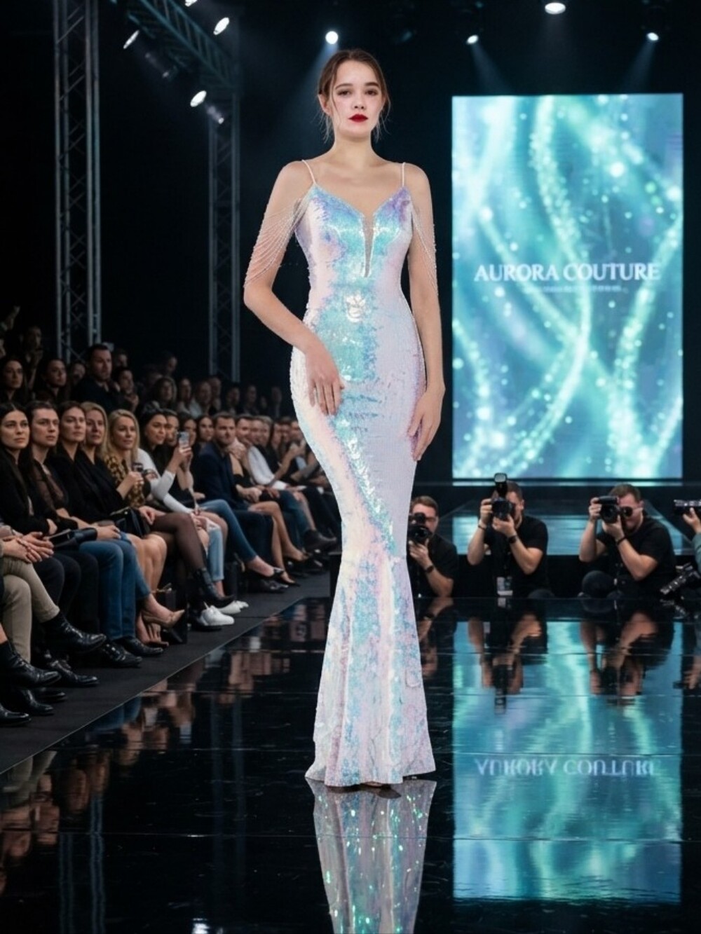 Glamorous Sequin Prom Dress - Blue and Pink